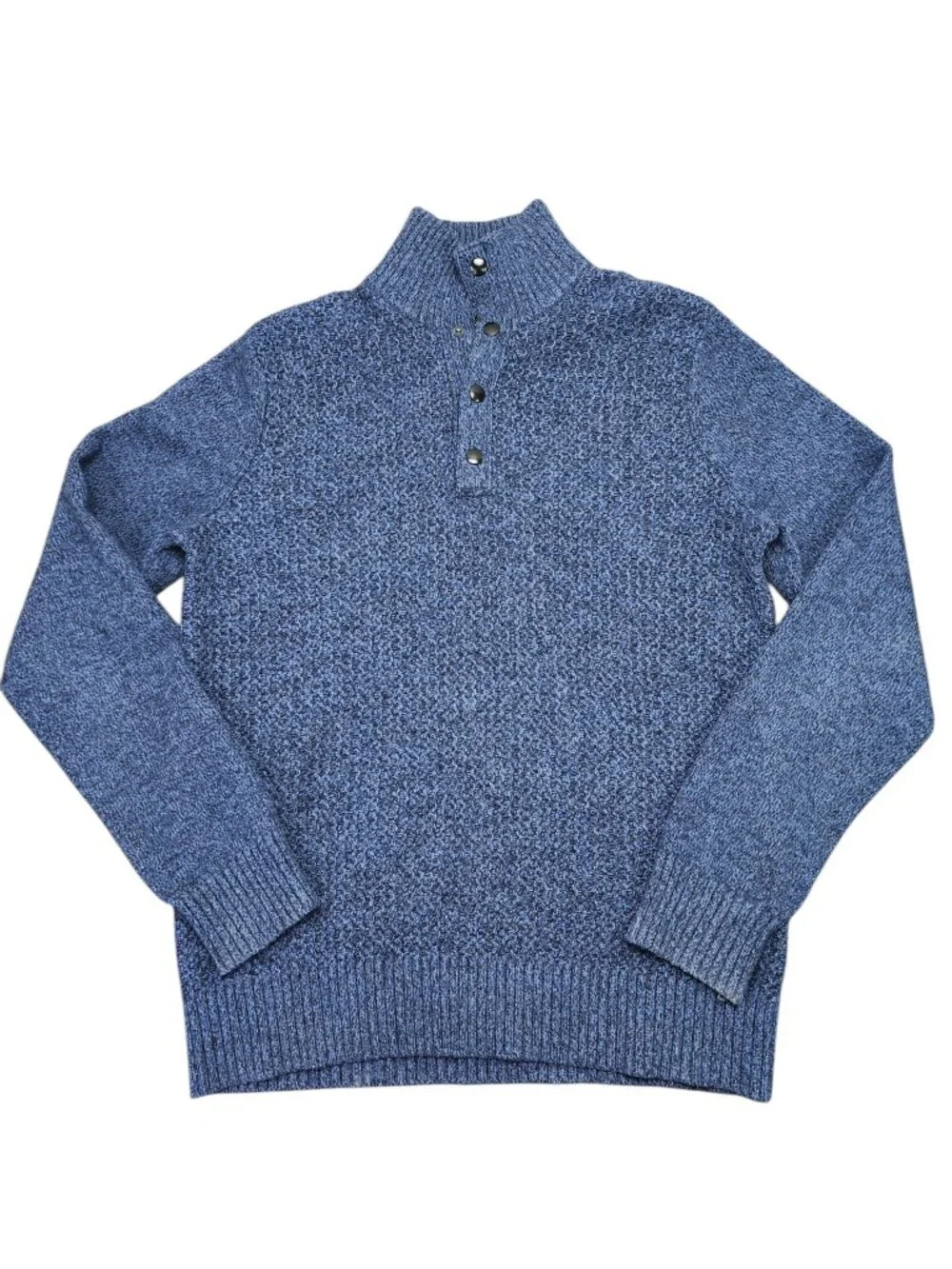 Banana Republic Marled Waffle Knit Wool Blend Mock Neck Sweater Medium Tall Blue